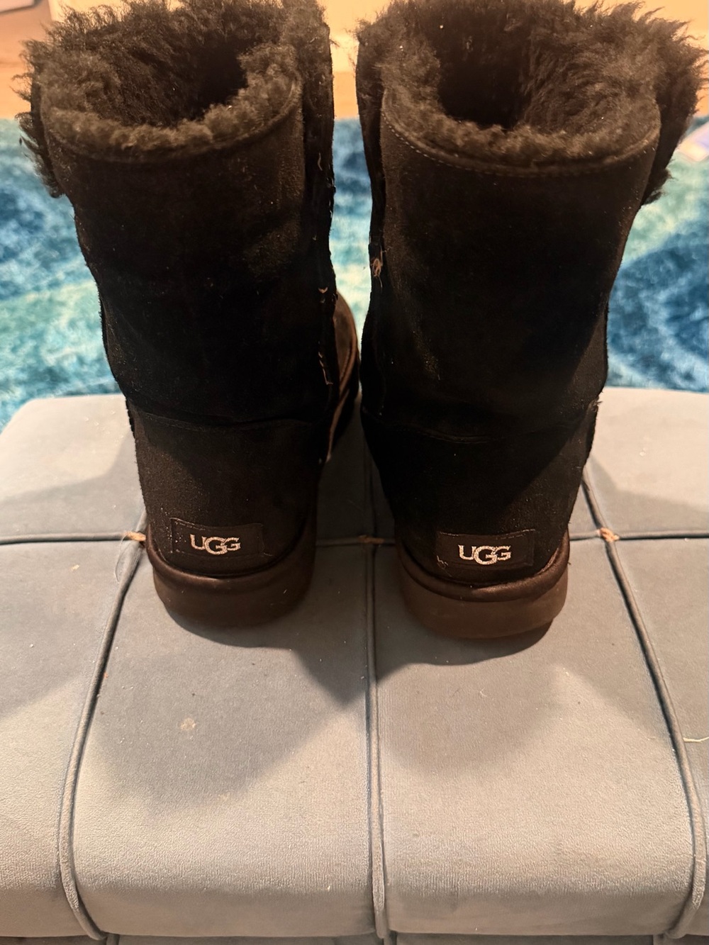 UGG Black Suede Short Winter Boots with Shearling Collar